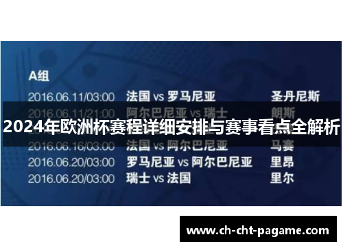 2024年欧洲杯赛程详细安排与赛事看点全解析